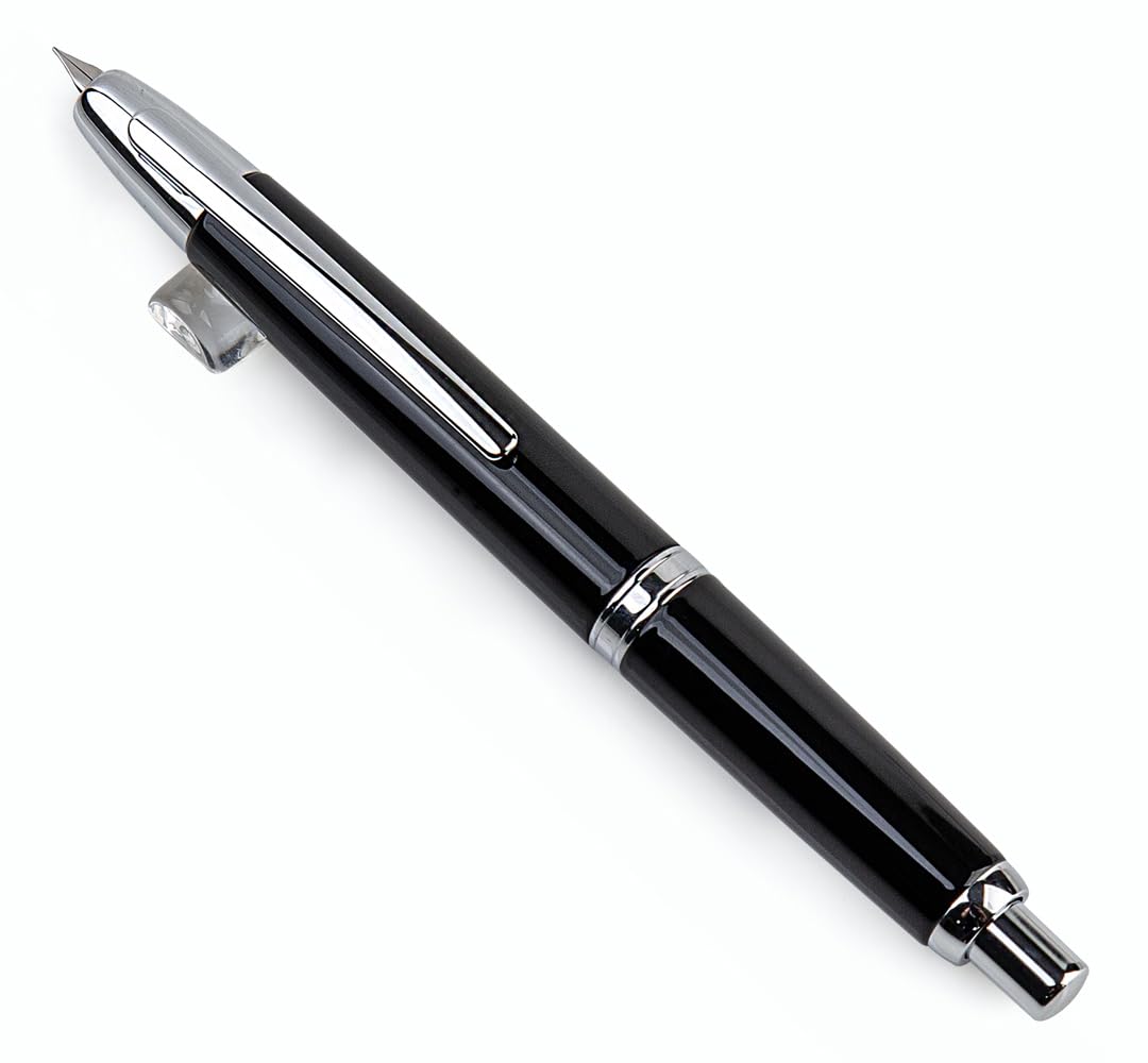 JINHAO 10 Press Füllfederhalter, einziehbarer Metallstift mit Tintenkonverter (F-Feder 0,5 mm, Hellschwarz)