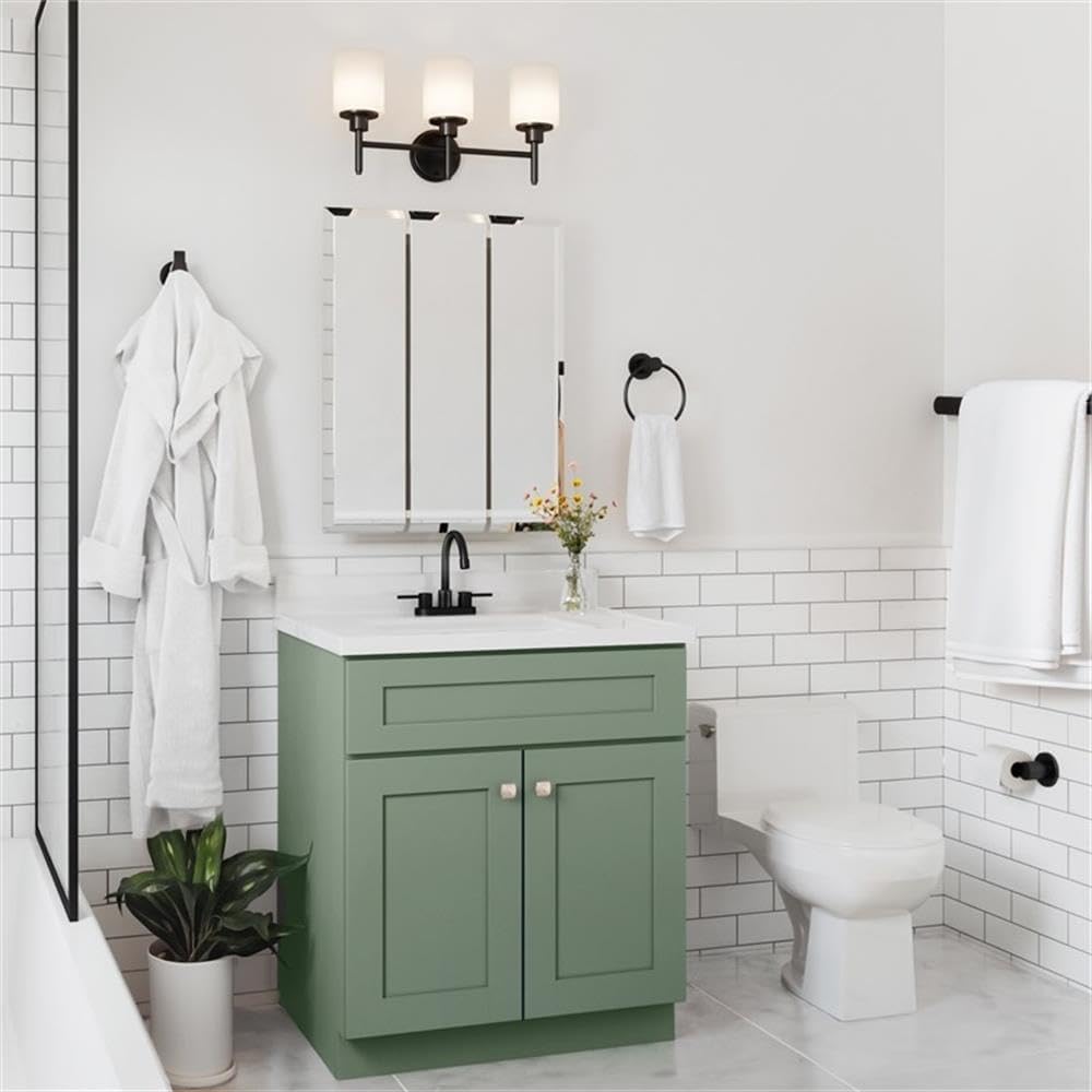 Pemberly Row 30-Inch Wood Bathroom Vanity Cabinet, Morning Fog Finish, Solid Maple Frame, Shaker Style, Soft-Close Hinges, Unassembled Base for Custom Vanity Top, Ideal for Bathroom Storage