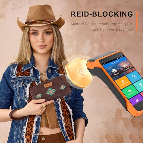 Image of Wrangler Wristlet Wallet, Women Clutch Purses RFID Blocking with Aztec Boho Western Wrist Strap, Wristlet Purse with Zipper Pocket Card Holder for Women Girls Casual Travel Daily, WG310-W006CF
