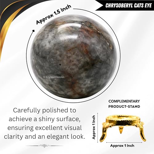 Image of Certified Chrysoberyl Cats Eye Crystal Ball for Meditation - Premium Crystal Vastu Items for Home and Feng Shui Items for Good Luck - Ideal for Pooja Supplies and Spiritual Practices (1.5 inch Inch)