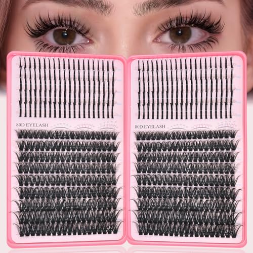Lash Clusters Kit with Spikes, Eyelash Clusters Extensions Individual D Curl Fluffy Wispy False Eyelashes 12-22mm DlY Manga Lashes Extension Kit (D Curl 80D+80D Lash Clusters)