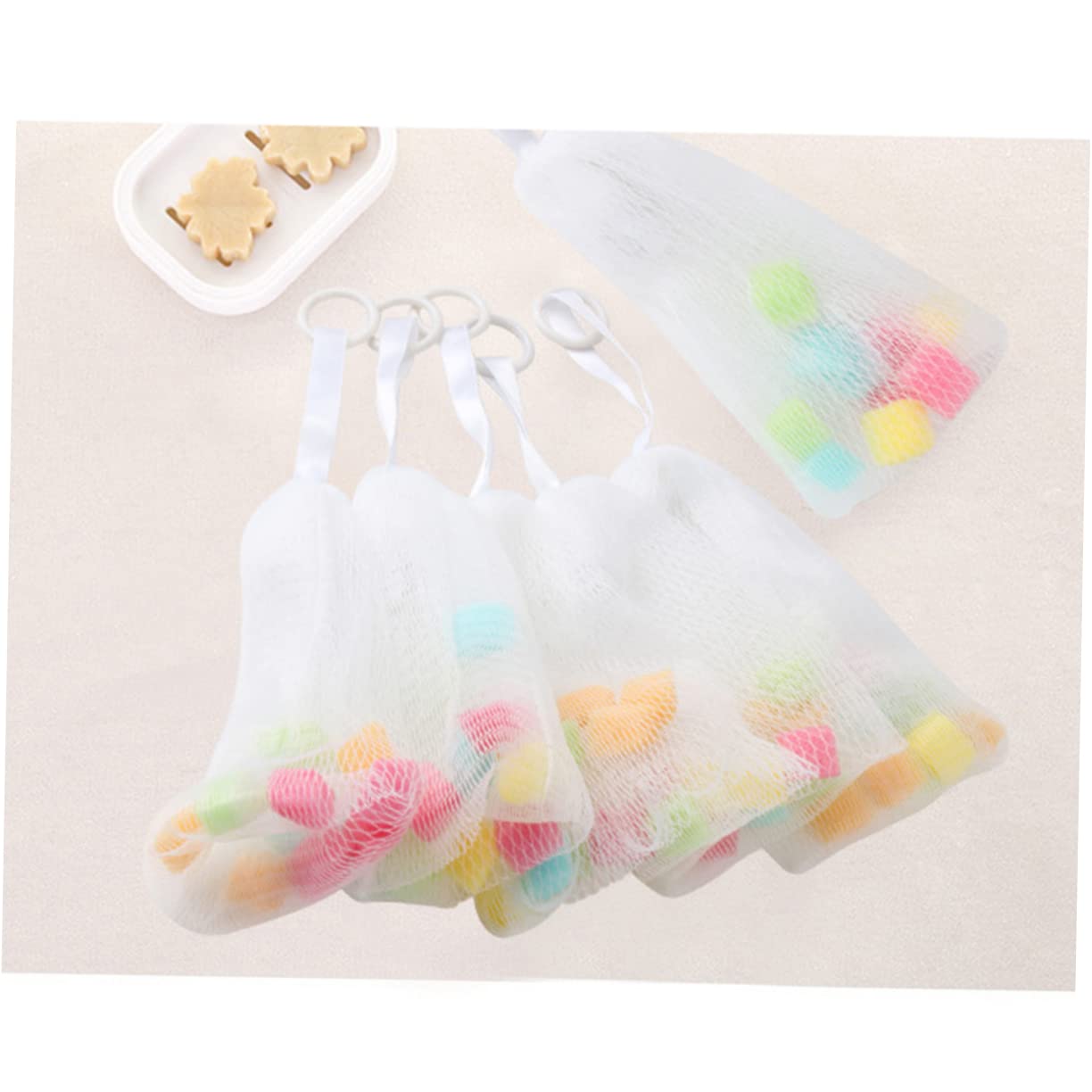 5pcs Bubbling Mesh Convenient Foaming Net for Handmade Soap and Cleansing Products Efficient Maker for Better Shower Hanging Design for Easy Use