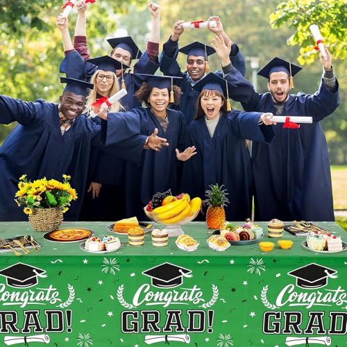 Image of Staraise 2026 Graduation Party Decorations 3 Pcs Green Graduation Tablecloth - Congrats Grad Table Cloth for Class of 2026,Disposable Plastic Grad Table Cover for Party Supplies,51.2x86.6inch