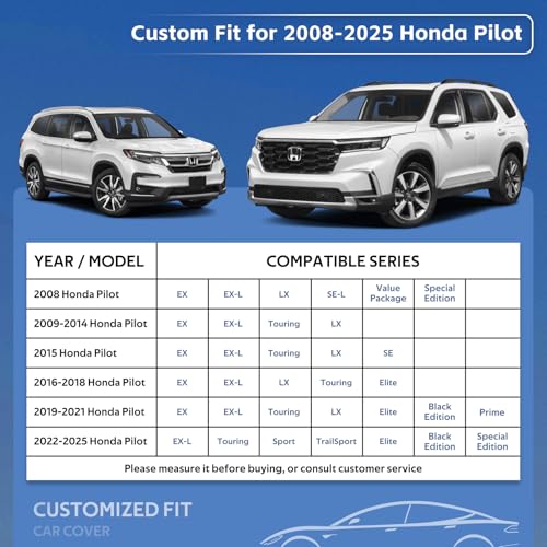 Image of Holhtly Car Cover Custom Fit for Honda Pilot, Car Covers for Automobiles All Weather Waterproof Sun Snow Rain Wind Dust Protection, Outdoor Car Cover Gray & Black