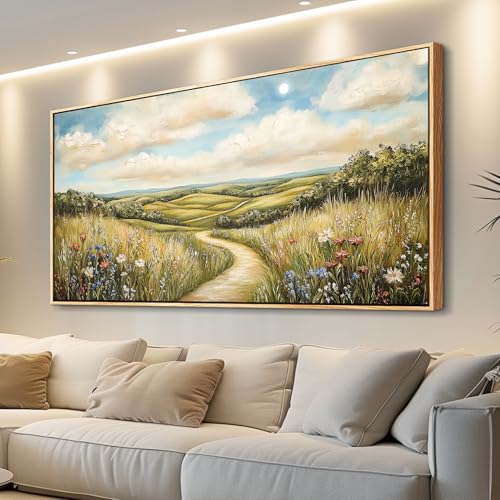 PHAOHUAXM Wall Art For Living Room Canvas Wall Decor For Bedroom Print Ink-Wash Landscape Paintings Office Restaurant Room Decorations Printing Artwork Ready To Hang Home Decor Wood Framed 20"X40"