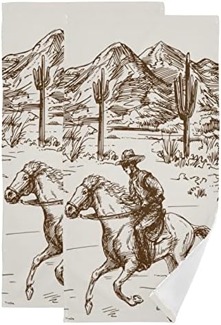 SHUSTARY 2 Pack Western Hand Towels for Bathroom,Soft Absorbent Quick-Dry American Cowboy Riding Horse in Desert Country Kitchen Dish Towels Decorative Bathroom Hand Towel for Face,Gym,Spa 14"x28"