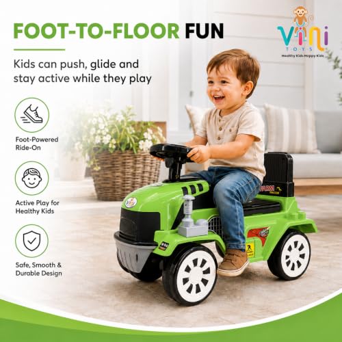 Image of Farm Tractor Ride On Toy for Kids 2-5 Years, Foot-to-Floor Manual Ride On with Comfortable Backrest, Easy-Grip Steering Wheel, Wide Wheels, Indoor & Outdoor Ride On Toy for Boys & Girls