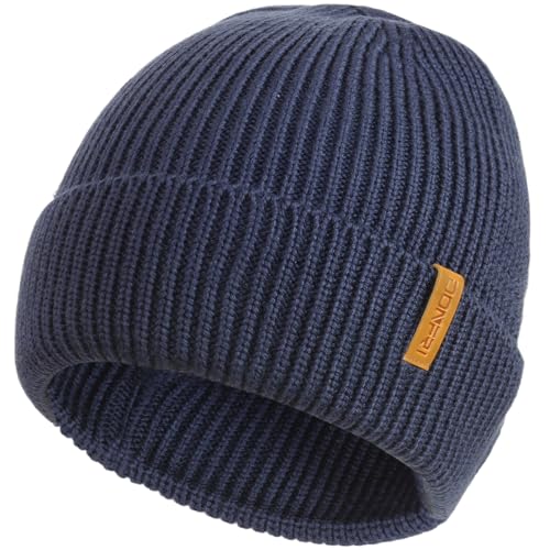 Donfri Gorro de Lana Merino, Gorro térmico de Invierno para Hombres y Mujeres, Gorro de Lana de Punto para Clima frío, Unisex, Talla única (FR/ES, Letras, Talla única, Azul Marino)