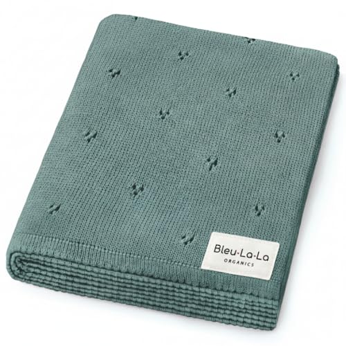 Image of 100% Luxury Organic Cotton Pointelle Knit Baby Quilt Blanket - Refined Lightweight Heirloom Nursery Essential (Pointelle - Forest Green)