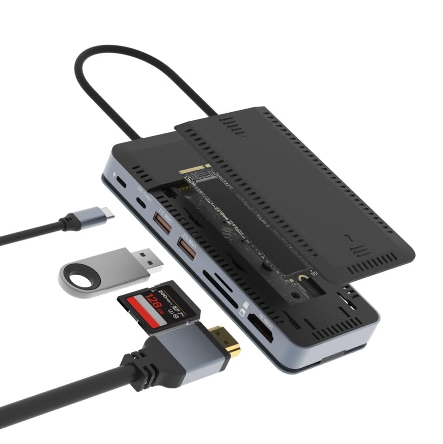 Image of 8-in-1 USB C Docking Station with NVMe SSD Enclosure | 4K@60Hz HDMI | 100W PD Charging | 10Gbps USB 3.2 | SD /TF 2.0 | M.2 NVMe 2242 /2260 /2280 Support