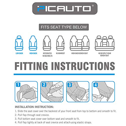 Pic Auto High Back Front Car Seat Covers - Sports Carbon Fiber Mesh Design, Universal Fit, Airbag Compatible (Gray) #TOP5