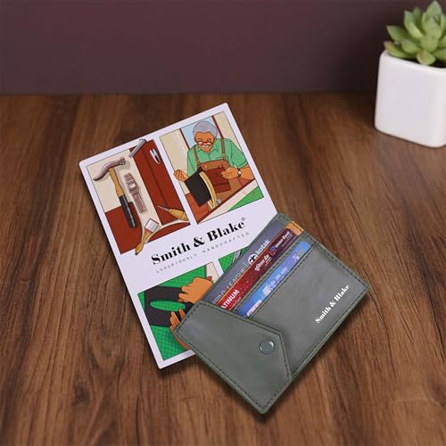 Image of Smith & Blake - Credit Card Holder Wallet for Men and Women -3 ATM Card Slots - Snap Button Pocket - Back Pocket - Green Premium Leatherette - Prospero