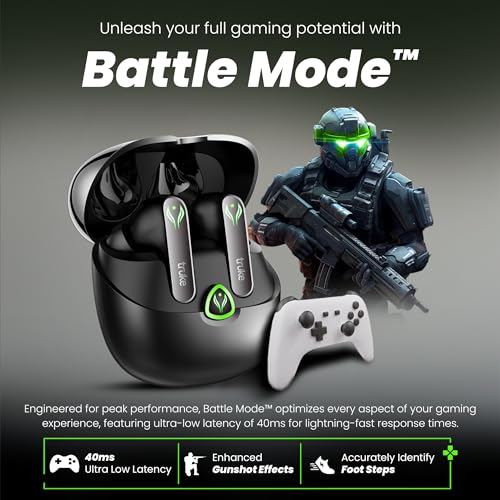 truke New Launch BTG Ultra True Wireless in Ear Earbuds, 40ms Ultra Low Latency Battle Mode™ Gaming Ear Buds, 60H Playtime, Quad Mics Crystal-Clear Calls, Fast Charging, BT 5.4, Noise Cancellation view 2