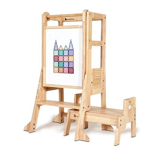 My Duckling JALA Deluxe Solid Wood Adjustable Kitchen Tower Toddler Standing Tower Kitchen Step Stool-Duck Stool Handle