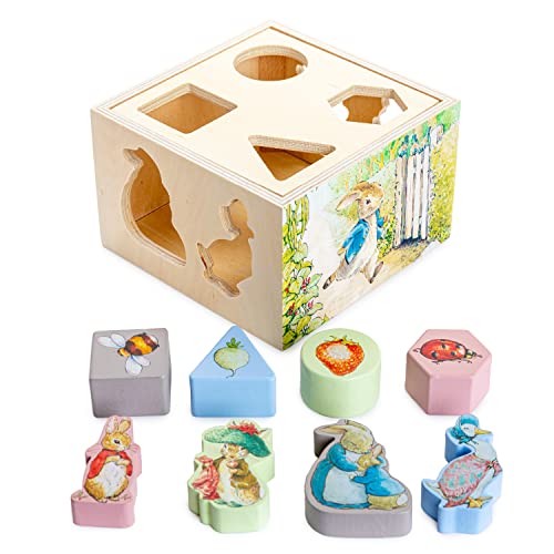 Image of KIDS PREFERRED Beatrix Potter Peter Rabbit Wooden Shape Sorter for Toddlers, Includes 8 Pieces, Multicolor