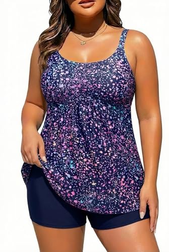 Holipick Star Whole Sky Plus Size 2 Piece Swimsuit - Women Tankini Bathing Suits Flowy Swim Top with Boy Shorts 18W