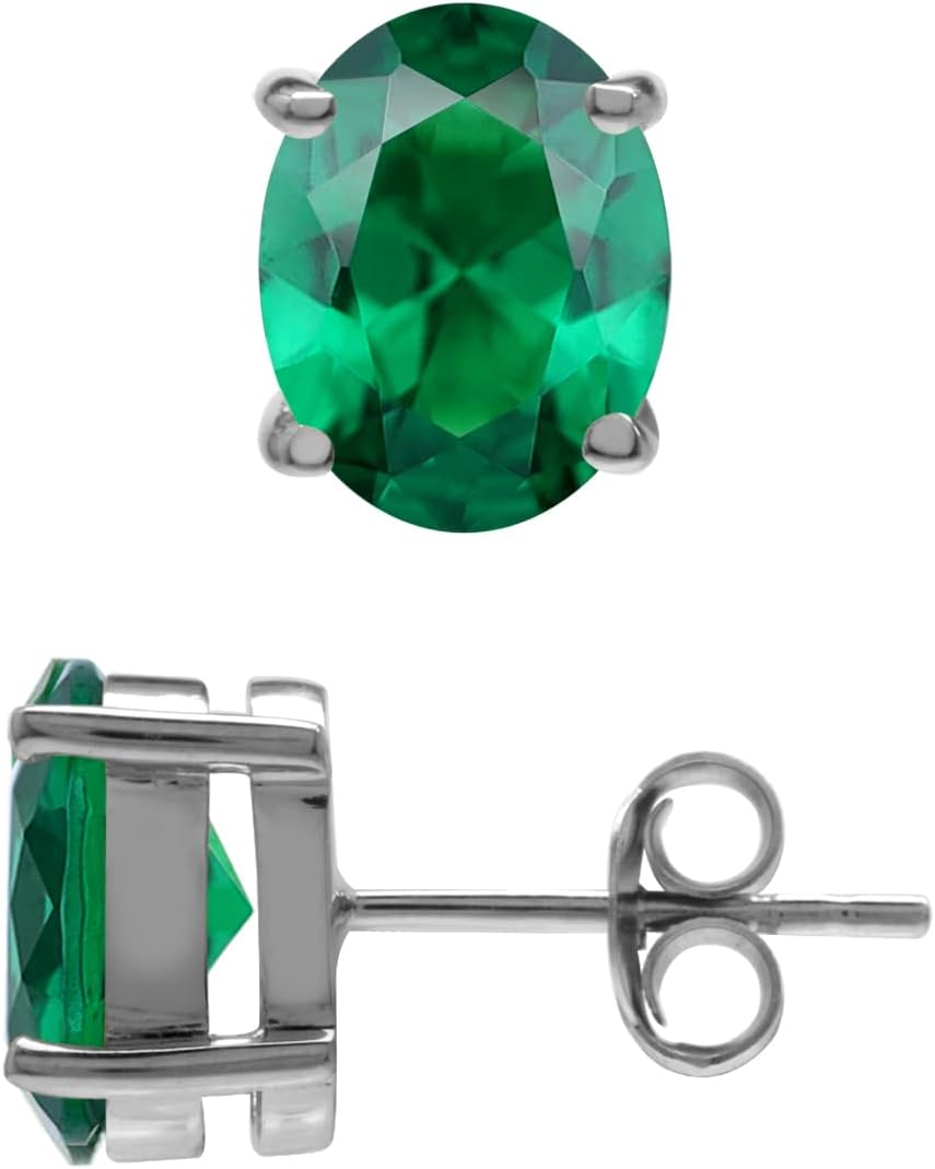 Silvershake 9X7mm Oval Shape Birthstone Gemstones White Gold Plated or Yellow Gold Plated 925 Sterling Silver Stud Business Attire Earrings Jewelry for Women