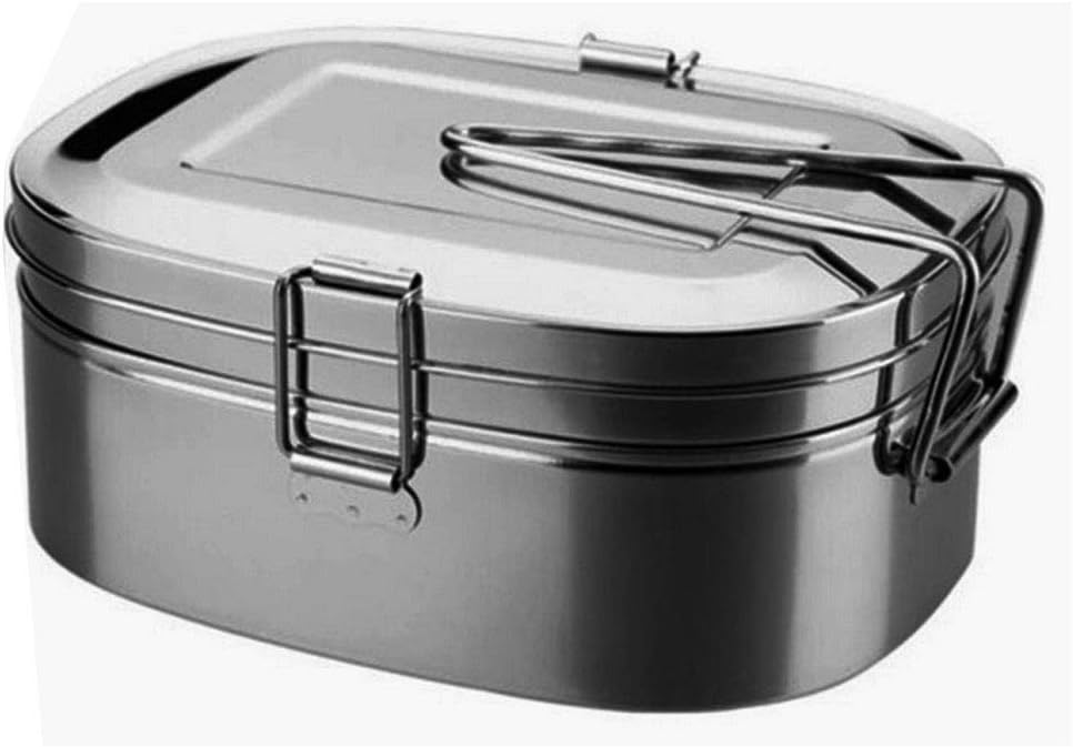 Lunch Box All 410 Stainless Steel Food Container Dishwasher Safe Metal Bento Box With Lock Clips (Sliver 2-Layer, Men 1350ML)