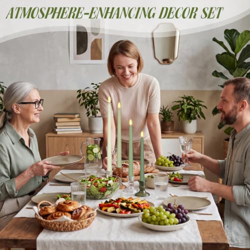 Image of Rossesay 24 Pcs Flameless LED Taper Candles Battery Operated Candle 8.5 inch, 9.65 inch, 10.8 inch, 12.8 inch Flameless Candlesticks Flickering for Christmas Church Wedding Indoor Decoration(Classic, Green Series)