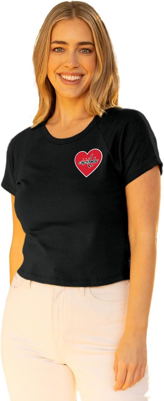 Blue 84 Women's NHL Officially Licensed Baby Rib T-Shirt Heart