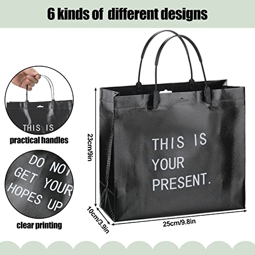 12 Pcs Funny Gift Bags Set With Handles Black Glossy Reusable Gift Bags Tote Bags Non Woven Grocery Shopping Cloth Bag For Birthday Wedding Party Anniversary Christmas, 9.8 X 9 X 3.9 Inch (Funny) #TOP1