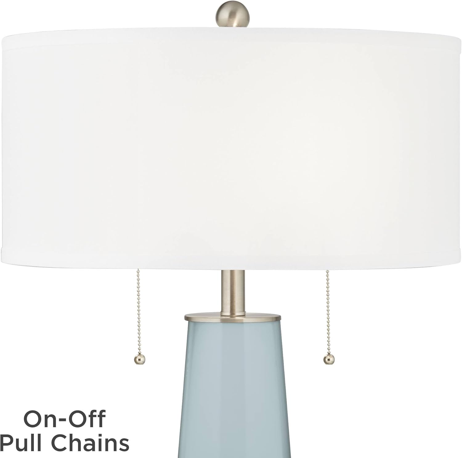 Color + Plus Peggy 29 3/4" Tall Cylinder Modern Coastal End Table Lamp Pull Chain Rain Blue Gray Brushed Nickel Finish Glass Single Off-White Shade Living Room Bedroom Bedside Nightstand House