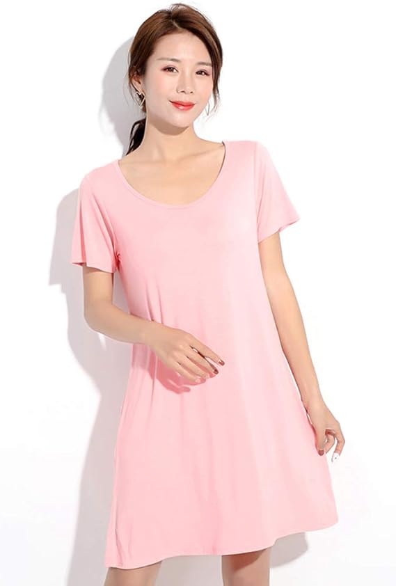 Amazon Alaix レディース ルームウェア ワンピース ブラカップ付き 下着 肌着 パジャマ スリップ 透け防止 快適通気 汗取り付き 大きいサイズ ピンクミニ丈l ルームワンピース ネグリジェ 通販