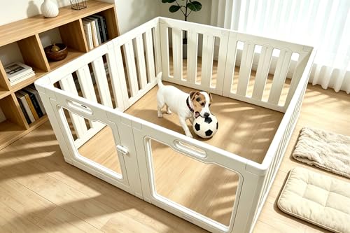 Recinto per Cani da Interno in Acrilico 100 × 60 cm, 8 pannelli Recinto per Cani Pieghevole, fai da te per cani di piccola e media, gatti e conigli, recinzione in plastica per interni, colore bianco