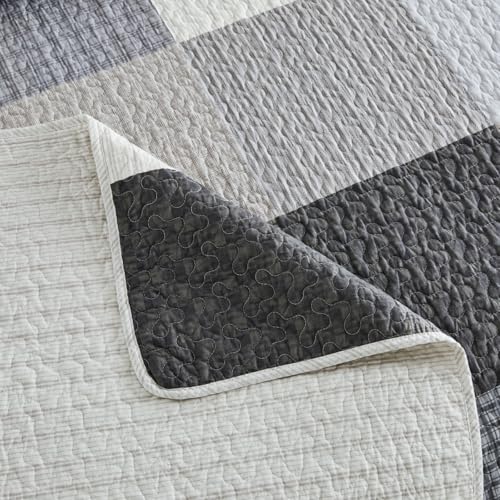Bedduvit Oversized King Bedspreads 120"x120", 100% Cotton Modern Patchwork Plaid Extra Wide Quilts Bedding Set, Lightweight Quilt King Size, Farmhouse Coverlets Bed Spread, 3pcs, Gray/Beige/Black - image 7