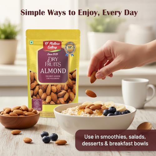 Image of D' Nature Eatery California Almonds 500gm Packed with Vitamin E & Protien Natural Badam | Dry Fruit with Fibre & Healthy Fats | Ideal for Healthy Munching,Recipes & Giftiing (500g, Pack of 1)