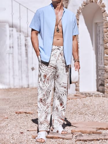 Image of PASLTER Mens Cotton Linen Pants Casual Summer Beach Pants Dress Trousers | Loose Fit, Elastic Drawstring Waist, Lightweight, Straight-Legs, Slacks, Yoga, Work, Vacation, Quick Dry