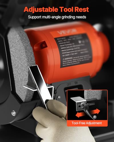 Image of VEVOR Bench Grinder, 8-inch Single Speed, 3450RPM High-Speed Table Grinders with 550W 4.5A 3 /4Hp Induction Motor, 36 /60-Grit Grinding Wheel & Adjustable Eye Shield for Fast Sharpening Grinding