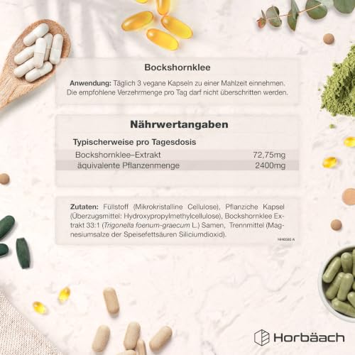 Foto von Bockshornklee Kapseln 2400mg - 180 vegane Kapseln - Hochwirksame Saponine