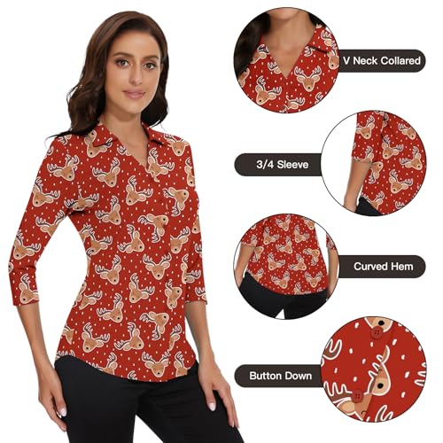 Image of Soneven Womens Golf Polo Shirts 3 /4 Long Sleeve V Neck Button Down Shirts Business Causal Work Blouses Tops