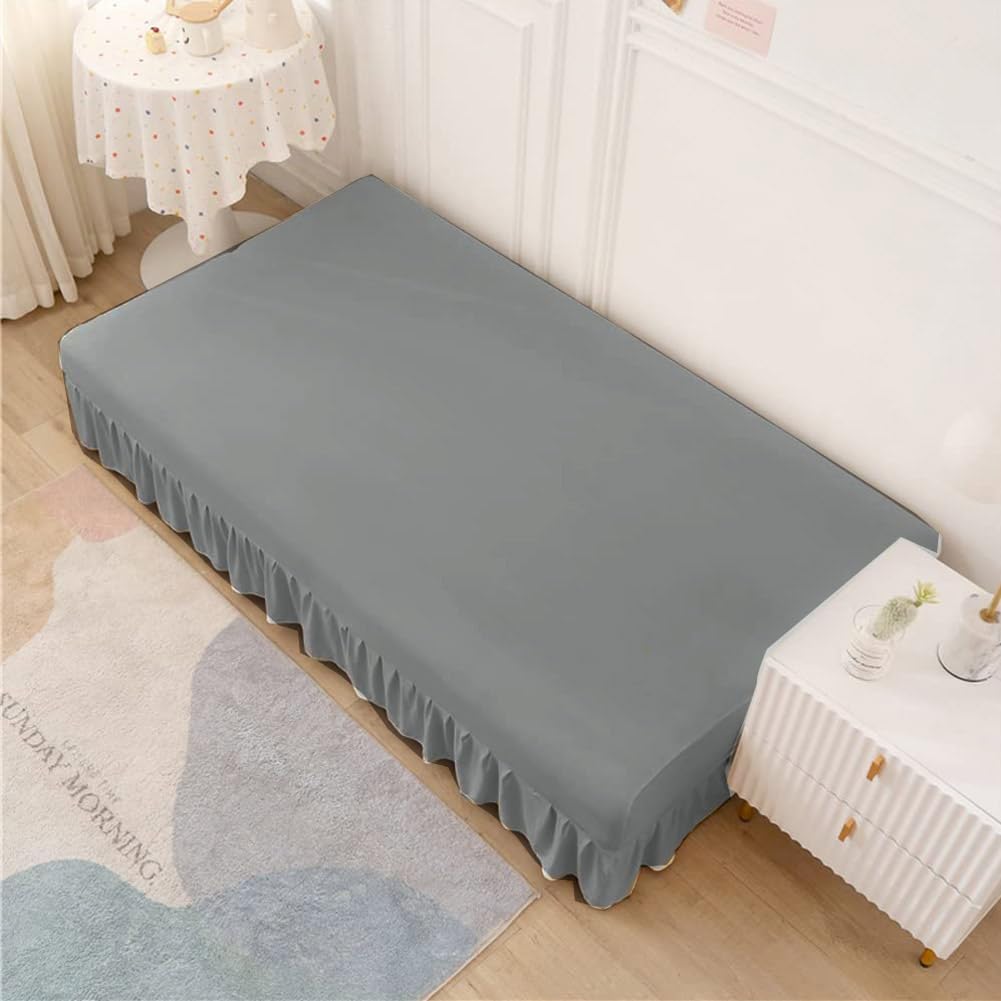 Futon Cover-Stretch Armless Futon Covers Full Size With Skirt Ruffled Futon Sofa Cover Washable Folding Sofa Bed Cover Soft Futon Couch Cover Slipcover With Elastic Bottom For Kids,Pets(Dark Grey)