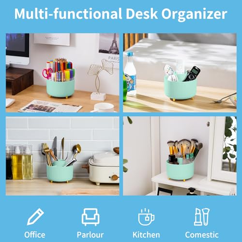 Image of Marbrasse Desk Organizer, 360-Degree Rotating Pen Holder, Desk Organizers and Accessories with 5 Compartments Pencil Holder, Art Supply Storage Box Caddy for Office, Home (Mint Green)