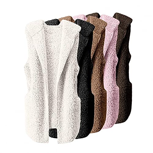 SGSD Veste Sherpa moelleuse pour femme, gilet en fausse fourrure, manteau, gilet, hiver, chaud en polaire sans manches, veste polaire Teddy veste en fausse fourrure cardigan, beige, M Cover