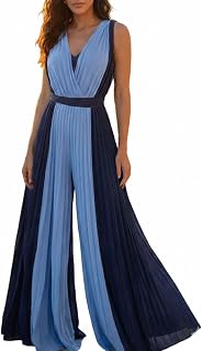 CHICME Women's Sleeveless Color-Blocked Pleated Jumpsuit