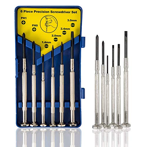 6Pcs Mini Screwdriver Set, Eyeglass Repair Screwdriver, Precision Repair Tool Kit with 6 Different Size Flathead and Philips Screwdrivers, Ideal for Watch, Jewelers