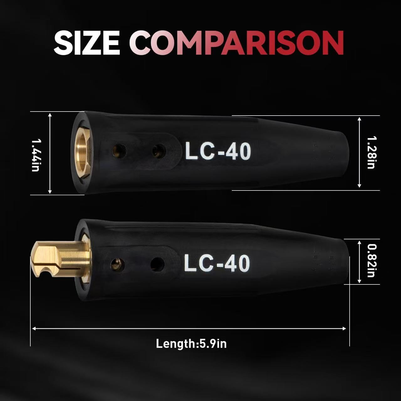 LISSAM LC-40 Welding Cable Quick Connector 2 Pairs, 350 Amp, 2 Male + 2 Female Lead Connectors, Fits 1/0–2/0 AWG (50–70 mm²) Welding Cables