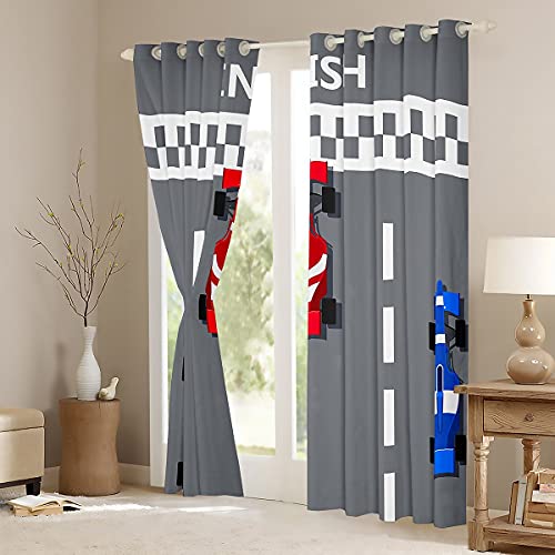 Youth Race Car Window Drapes Formula Racer Window Curtains Extreme Speed Sports Curtain Panels For Kids Boys Cartoon Racing Car Track Window Treatment Window Treatments Living Room Decor 52W"X84L" #TOP3
