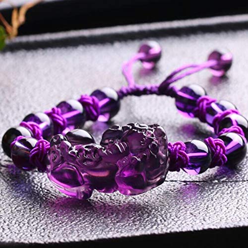 Bracelet Feng Shui en améthyste tressé avec perles réglables pour femmes
