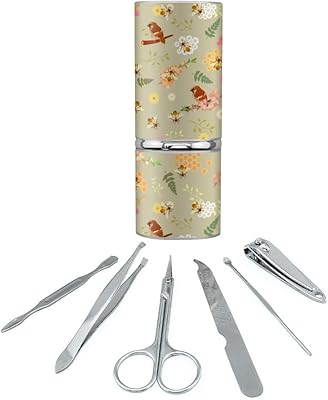The Birds and the Bees Pattern Stainless Steel Manicure Pedicure Grooming Beauty Care Travel Kit