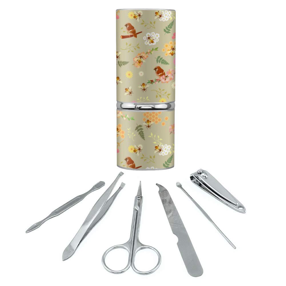 The Birds and the Bees Pattern Stainless Steel Manicure Pedicure Grooming Beauty Care Travel Kit
