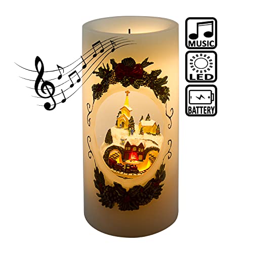 Evelyne Specialty Flameless Candle Led Lighted With Music And Winter Wonderland Scenery Motorized Train And Tunnel - Home Décor For Christmas Seasonal Celebration #TOP1