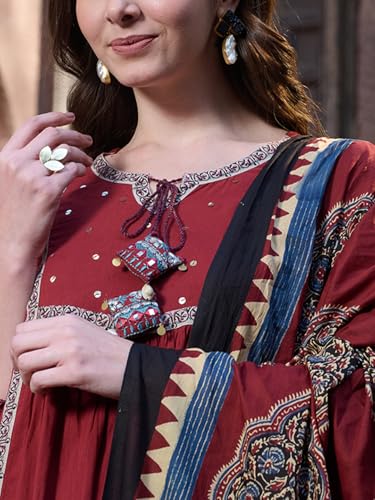 Image of Stylum Women's Solid Cotton Kurta Pant Dupatta Set