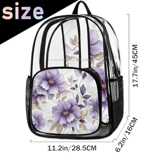 Beautiful Purple Flowers Clear Backpack Stadium Approved PVC Backpacks for Adults Heavy Duty Clear Bag for Work Security Travel College2
