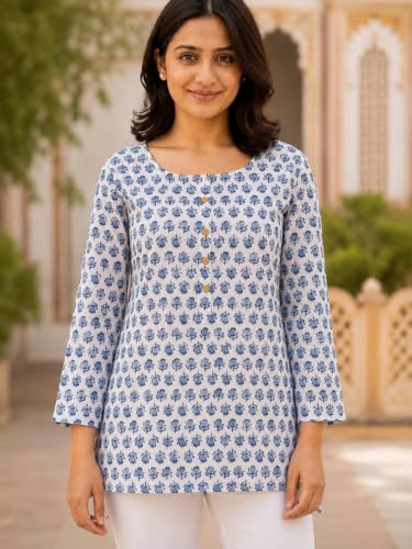 Image of feranoid Printed Top with Round Neck & 3 /4 Sleeves (S-XXL)
