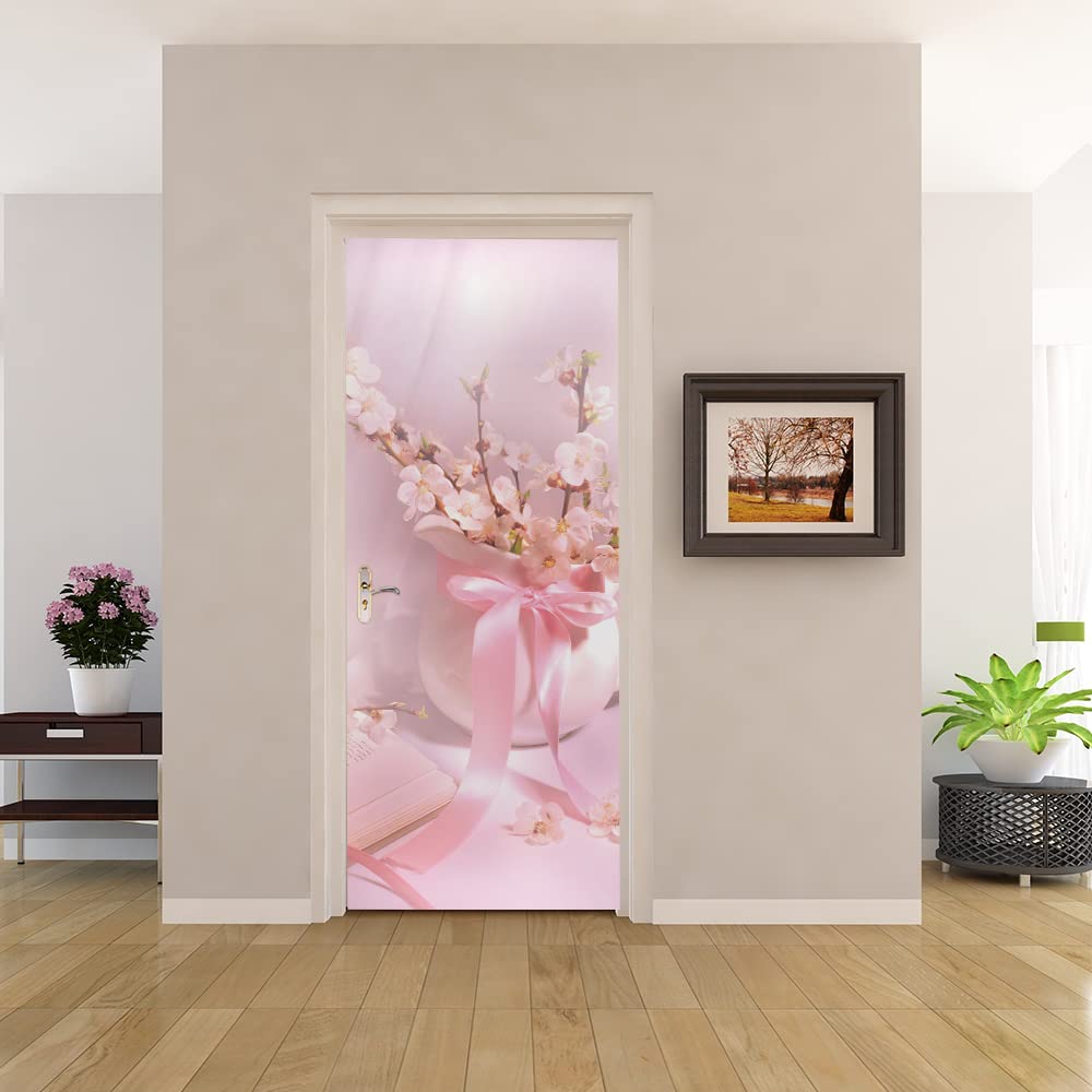 Sticker porte trompe l'oeil 3D fleurs élégantes 63x205 cm pour decoration interieure