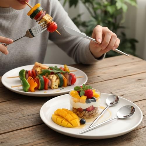 Image of Slim Handle Silver 30 Pcs Stainless Steel Cutlery Set for Dining Table, Dishwasher Safe Glossy Flatware (6 Spoon Set+6 Forks Set+6 Butter Knife+6 Dessert Spoon+ 6 Fruit Fork)